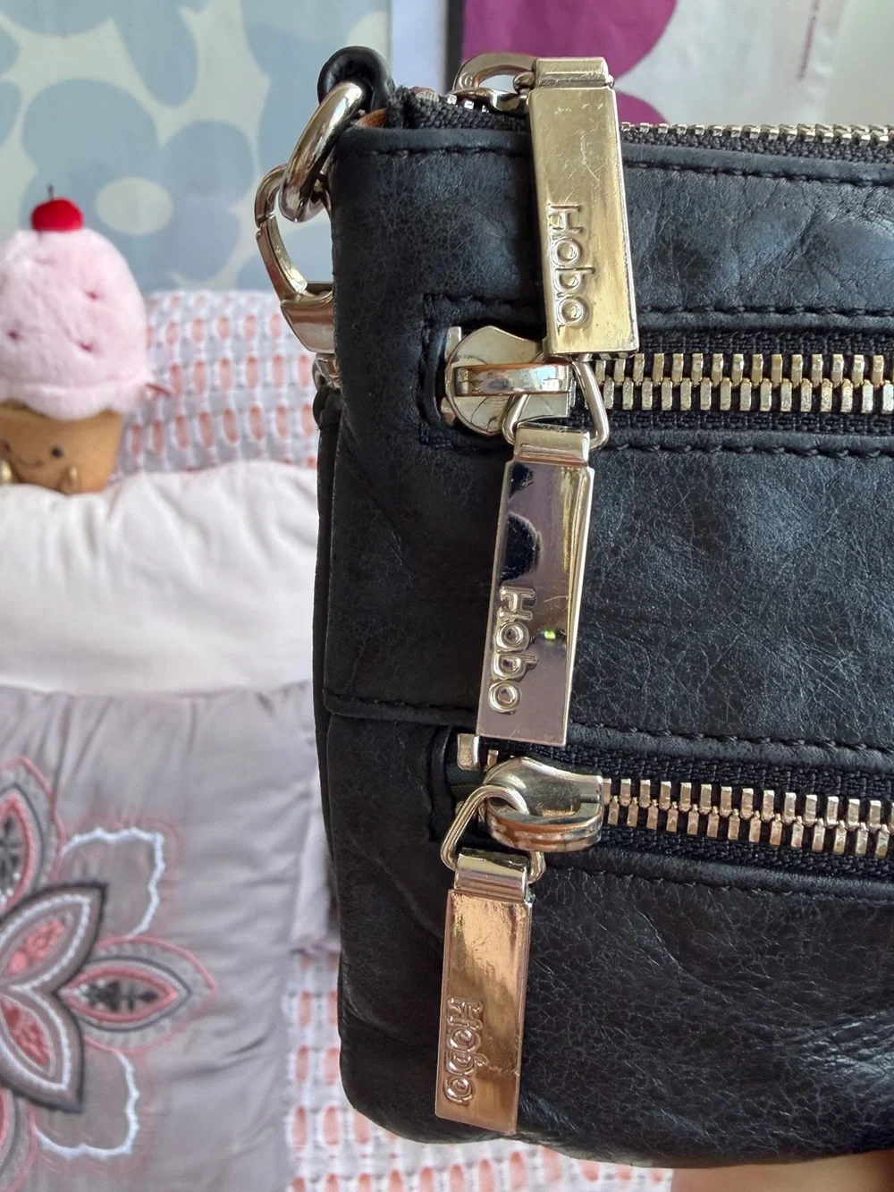 The Original Hobo Black Genuine Leather Multi Zipper Bag w/ Silver Hardware